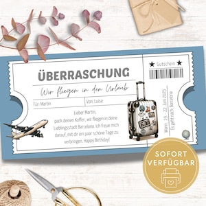 Travel voucher template to give away, flight voucher personalized, voucher holiday gift idea, travel voucher digital for download
