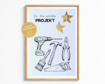 Bon d'achat pour l'outillage, cadeau pour artisans, emballage cadeau pour bricoleurs, bon d'achat PDF A4 à imprimer