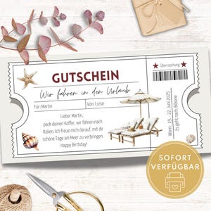 Reisegutschein Vorlage zum Verschenken, Gutschein Urlaub personalisiert, Kurzurlaub Geschenkidee, Gutschein Reise ausfüllen und ausdrucken