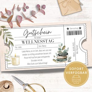 Wellness day voucher to give away, spa voucher, voucher to print out as a wellness gift, gift idea for friends and couples