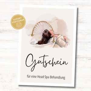 Gutschein Head Spa zum Download, Head Spa Behandlung Gutscheinkarte zum Ausdrucken, A6 PDF Vorlage