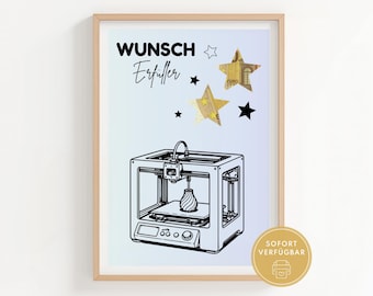 Cadeaubon voor een 3D-printer met geldmotief, A4 PDF-sjabloon voor een cadeau met bankbiljetten om af te drukken