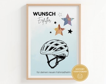 Geldgeschenk Fahrradhelm, Geschenkgutschein Helm, A4 PDF Vorlage für Gutscheinkarte zum Download