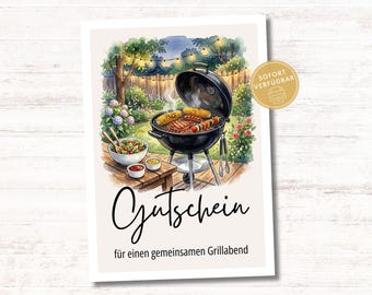 Gutschein Grillabend, Grillen Einladung, Grillgutschein A6 PDF Vorlage zum Download