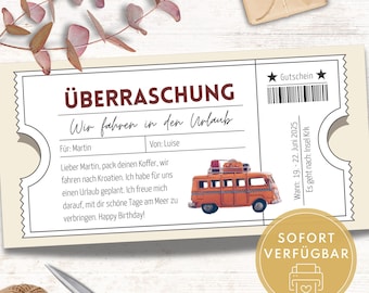 Modelo de voucher de viagem para presentear, voucher de férias personalizado, ideia de presente para uma escapadela curta, voucher de viagem para preencher e imprimir