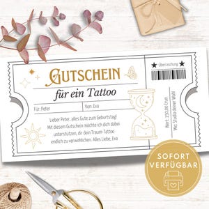 Gutschein Tattoo zum Verschenken, Tattoo Gutschein Vorlage, Tattoo Geldgeschenk, Gutschein erstellen als Geschenkidee für Freundin oder Frau