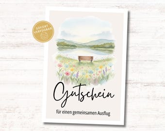 Cupón de excursión imprimible, regalo de excursión familiar en PDF, plantilla de cupón de excursión de un día A6 para descargar