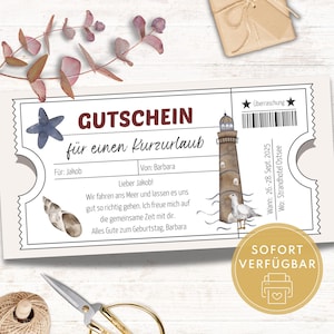 Gutschein Kurzurlaub am Meer, Reisegutschein Vorlage zum Verschenken, Kurzurlaub Geschenkidee, Wochenendtrip Gutschein zum Ausdrucken