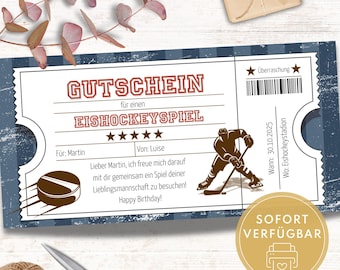 Ice hockey gift voucher, printable ice hockey tickets, ice hockey gift for men, digital gift voucher template