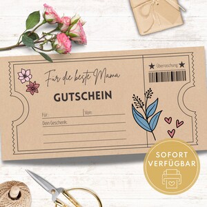 Gutschein Muttertag Vorlage zum Ausdrucken, Mama Gutschein zum Download, Muttertag Geschenk Gutschein, Last-Minute Geschenk für Mama