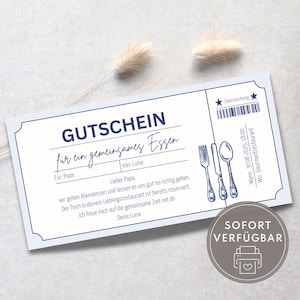 Vaderdagvoucher om uit eten te gaan, cadeaubon om af te drukken als gepersonaliseerd cadeau voor papa, restaurantvoucher om te ontwerpen