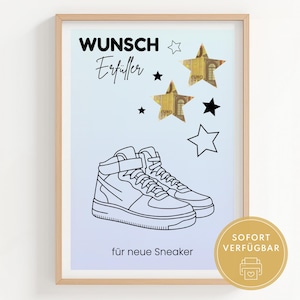 願いを叶えるスニーカーの現金ギフト、スニーカーのバウチャー、靴の紙幣ギフト、PDFテンプレート