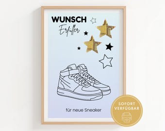 Geldgeschenk Sneaker als Wunscherfüller, Gutschein Turnschuhe, Geschenk mit Geldscheinen für Schuhe, PDF-Vorlage