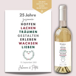 Wine label template silver wedding anniversary, personalized bottle label to print, wine label 25th wedding anniversary download, Canva template
