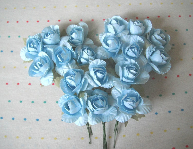 Baby Blue Paper Millinery Flowers Large Sized Roses 1 Etsy
