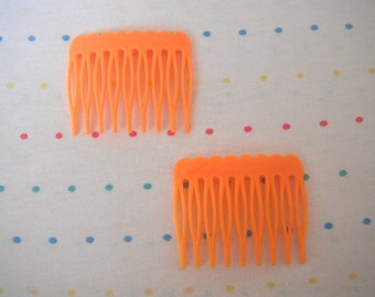 Small Orange Plastic Side Hair Combs, Scalloped Edge, 1 3/4" Wide (6)