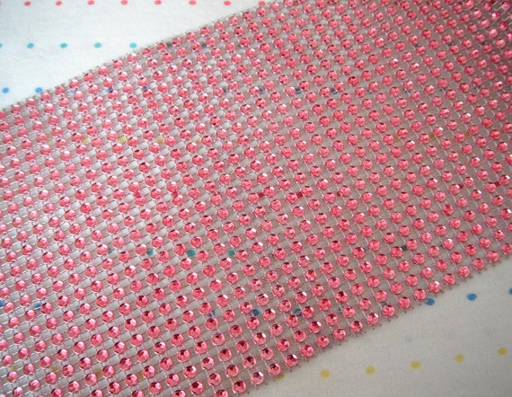2 FEET LONG Mesh Wrap Trim Faux Rhinestones DESTASH Wide Coral Plastic Diamond Mesh Roll 4 12 Wide