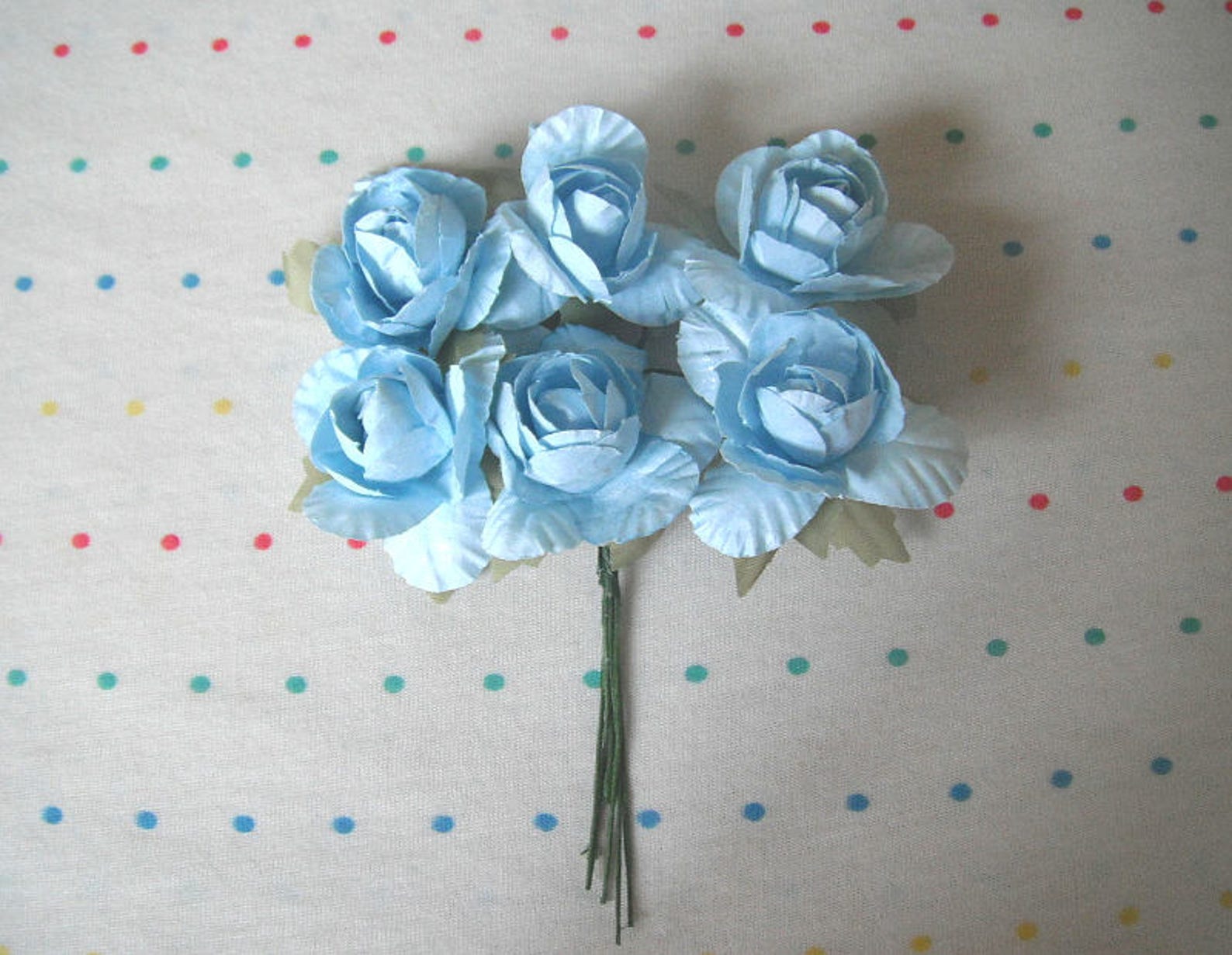 Baby Blue Paper Millinery Flowers Large Sized Roses 1 Etsy