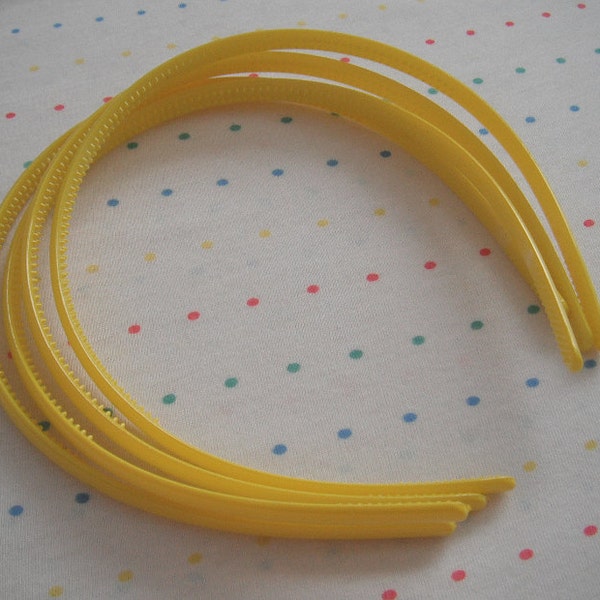 Yellow Plastic Headbands, Headbands in Bulk, 8 mm Wide (12)