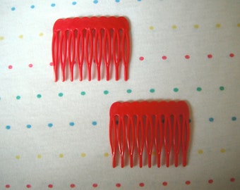 Small Red Plastic Side Hair Combs, Scalloped Edge, 1 3/4" Wide (6)