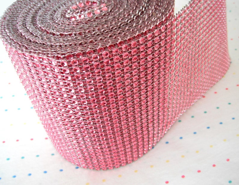 2 FEET LONG Mesh Wrap Trim Faux Rhinestones DESTASH Wide Coral Plastic Diamond Mesh Roll 4 12 Wide