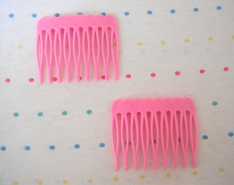 Small Bubblegum Pink Plastic Side Hair Combs, Scalloped Edge, 1 3/4" Wide (6)