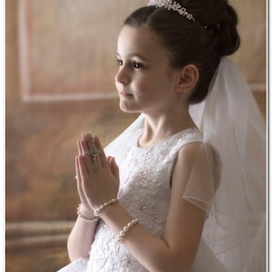 Personalized Girls Baptism First Holy Communion Rosary: White Pearls with Sterling Silver Letter Beads image 6