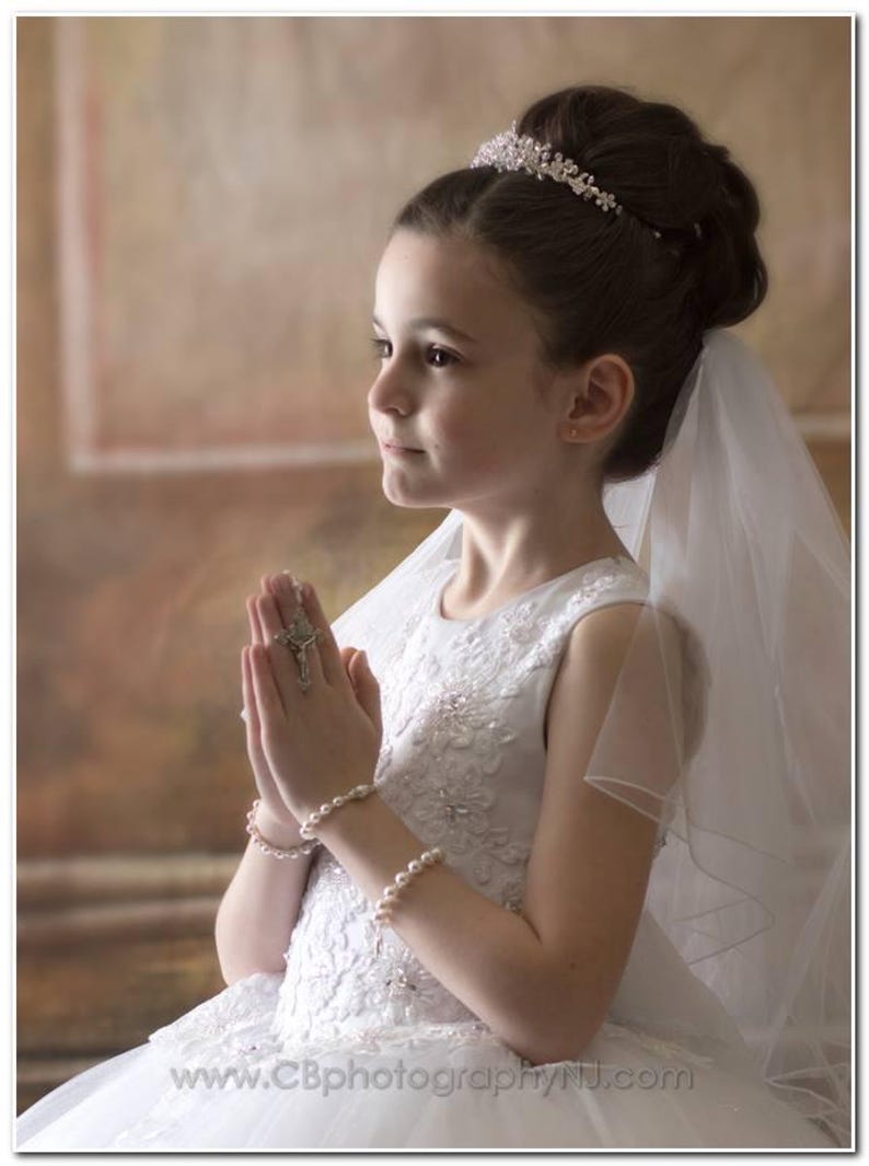 Personalized Girls Baptism First Holy Communion Rosary: White Pearls with Sterling Silver Letter Beads image 6