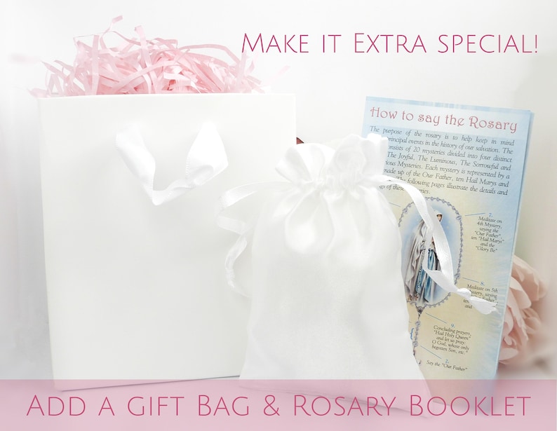 Personalized Girls Baptism First Holy Communion Rosary: White Pearls with Sterling Silver Letter Beads image 5