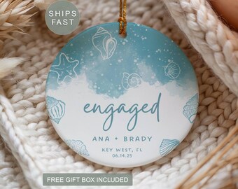 Beach Engagement Ornament Engagement Ornament Beach Engaged Couple Ornament Custom Engagement Ornament Ornament for Engaged Couple