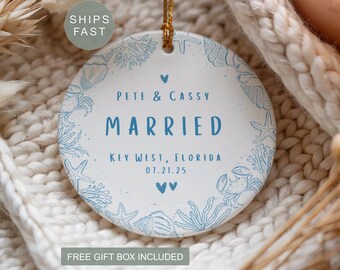 Beach Wedding Ornament Personalized Ornament Married Ornament Married Beach Ornament Beach Married Ornament Custom Wedding Ornament