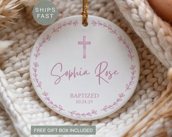 Girl Christening Ornament Personalized Baptism Ornament Girl Baptism Ornament Girl Baptism Pink Cross Baptism Ornament Personalized