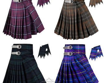 Men's Scottish 8 Yard kilt with Matching Flashes Traditional Highland Tartan Kilts Available in 50+ Tartans