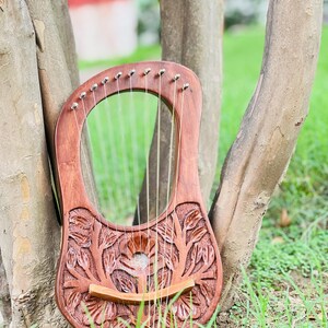 Rosewood New Flower Lyre Harp 10 Metal Strings With Extra Strings Bag and Key image 3