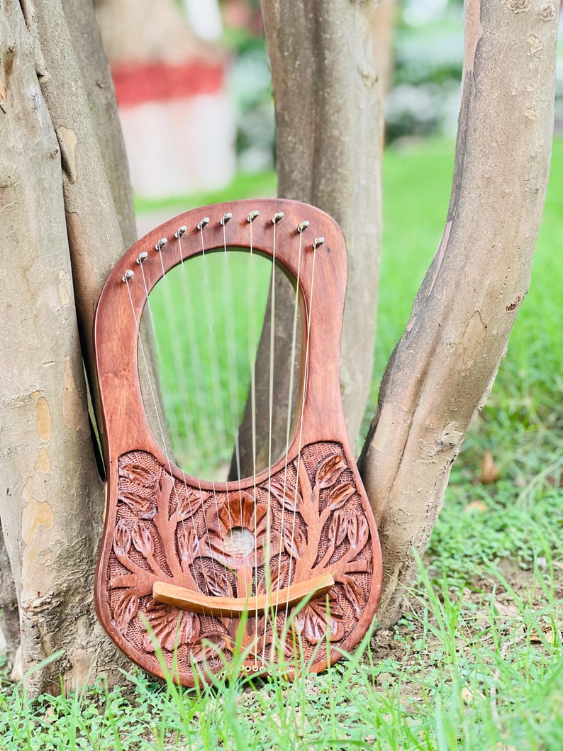Rosewood New Flower Lyre Harp 10 Metal Strings With Extra Strings Bag and Key image 3