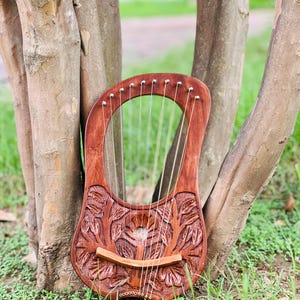 Rosewood New Flower Lyre Harp 10 Metal Strings With Extra Strings Bag and Key image 2