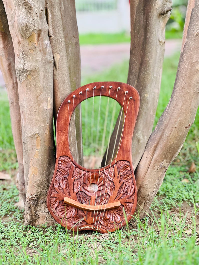 Rosewood New Flower Lyre Harp 10 Metal Strings With Extra Strings Bag and Key image 2