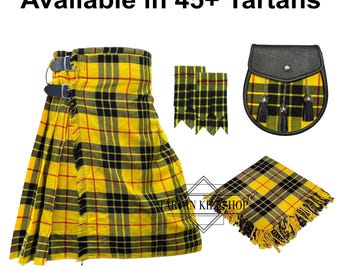 Scottish Men's 4 Pieces Tartan Sporran kilt Set Traditional Highland Wedding Kilt outfit Available in 45+ Tartans