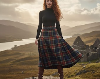 Scottish Women's Long Pleated Tartan Maxi Skirt - Highland Ladies Custom Plaid Tartan Maxi Available in 60+ Tartans