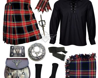 Scottish Men's 10 Pieces Stage Head Sporran kilt Set Traditional Highland Wedding Kilt outfit Available in 50+ Tartans