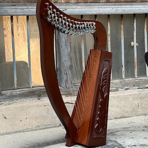 Rosewood Celtic Lever 15 Strings Lyre Harp Irish Wooden Harp With Carry Bag, Tunning key And Nylon Mono Tech Strings