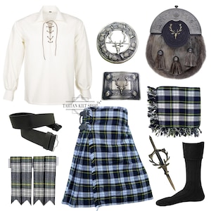 Scottish Men&#39;s 10 Pieces Stage head Sporran kilt outfit Traditional Highland Kilt set Available in 50+ Tartans