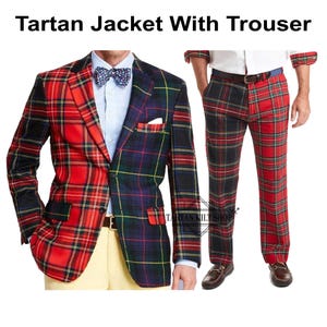 Scottish Men&#39;s Tartan Jacket and Trouser Highland Wedding Casual Outfit