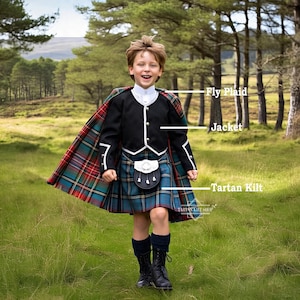 Kids Kilt Outfit Traditional 3 Pieces Boys Kilt set Jacket, Fly plaid & Kilt Available in 50+ Tartans