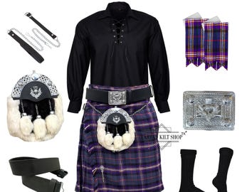 Herren Schottisches 8-teiliges Distelfell Sporran Kilt Outfit Traditionelles Highland Kilt Set Erhältlich in über 45 Tartans