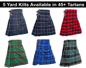 Kilts escoceses de 5 yardas para hombre Kilts tradicionales de tartán de las Tierras Altas Disponibles en más de 45 tartanes