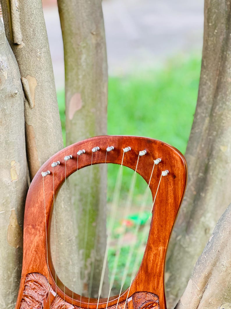 Rosewood New Flower Lyre Harp 10 Metal Strings With Extra Strings Bag and Key image 7