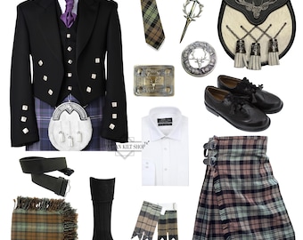 Men's Scottish 13 Pieces Stage Head Sporran Prince Charlie Jacket kilt outfit Traditional Highland Kilt outfit Available in 50+ Tartans