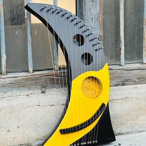 Rosewood Moon Design Lyre Harp 14 Metal Strings Lyre With Free Strings and Key, Bag