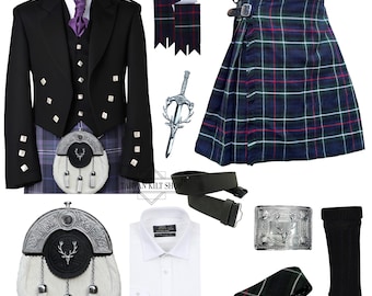 Men's Scottish 10 Pieces Chrome Stage Head Sporran Prince Charlie Jacket kilt outfit Traditional Wedding Kilt set Available in 50+ Tartans